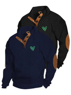 2pcs Men's Stand Collar Jacquard Knit Henley Shirts, Mature Vintage High Neck Pullover Polo, Random Texture Color-Block Collar Jacquard Patchwork Design, Suitable for Outdoor Casual Sports Wear, Ideal as Men's Birthday Gift, Outdoor Clothing - Black+Navy Blue