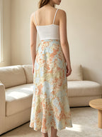 Women'S Elegant Snowflake Print Chiffon Ruffle Hem A-Line Dress, Summer, Back to Season Outfit - Powder blue