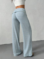 Women's Wide- Trousers - Wide- Pants with Striped, Wide-Legged Trousers Suitable for Spring/Summer, Machine Washable Elegant Wide Pants for, Casual & Semi-Formal Wear, Non- Wide Trousers - Sky Blue