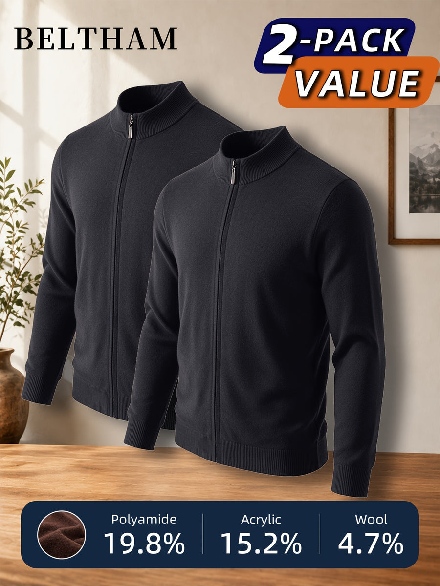 2pcs New Spring Autumn Winter Men'S Knit Cardigan, Ideal Gift for Father And Husband, Solid Color Zipper Design Sweater, Elegant Versatile Knit Cardigan Coat, Suitable for Daily Casual Business Sports Outdoor Camping Fishing Wear - Dark Gray