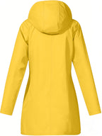 Women'S Hooded Outdoor Pocket Zipper Casual Mid-Length Trench Coat - Yellow