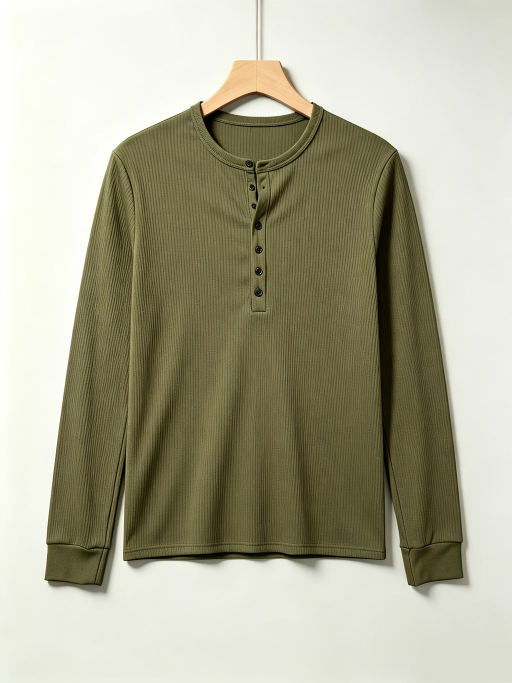 2pcs Men's Long Sleeve Vertical Rib Knit Henley Shirt, Slim Fit with Waist Taper to Highlight a Masculine Silhouette, Breathable and Skin-Friendly, Not Stuffy, High-Stretch Vertical Ribbed 7-Button Placket Versatile Top, Suitable for Daily Casual - dark gray + army green