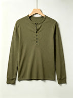 2pcs Men's Long Sleeve Vertical Rib Knit Henley Shirt, Slim Fit with Waist Taper to Highlight a Masculine Silhouette, Breathable and Skin-Friendly, Not Stuffy, High-Stretch Vertical Ribbed 7-Button Placket Versatile Top, Suitable for Daily Casual - dark gray + army green