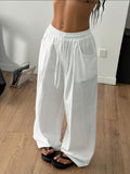 Women'S Summer Minimalist Bohemian Style Vacation Casual Everyday Versatile Comfortable Loose-Fitting Trousers, Pants - White