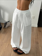 Women'S Summer Minimalist Bohemian Style Vacation Casual Everyday Versatile Comfortable Loose-Fitting Trousers, Pants - White
