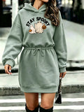 Women'S Tummy Control Drawstring Halloween Western Fashion Printed Hooded Sweatshirt - Light Green