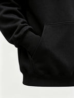 Men'S Hoodie, Casual Daily Wear, Minimalist Line Graphic Print, Pullover Sweatshirt, Streetwear Style, Autumn Winter Outdoor, Red And White Stripe Detail - Black