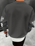 Men'S Fashion Casual "Brooklyn Victory" Letter Print Sweatshirt, Polyester Fabric, Loose Fit, Versatile Men'S Sweatshirt - Space Gray