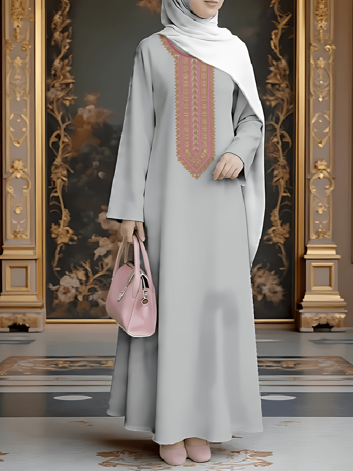 New Middle Eastern Style Muslim Elegant Robe, Featuring Middle Eastern Ethnic-style Prints and a Long Skirt Design, Suitable for Eid Al-Fitr and Eid Al-Adha. This Loose, Comfortable, and Breathable Long-sleeve Dress Is Perfect for Commuting - Mixed colors