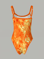 Women'S Printed Cami Sleeveless Bodycon Jumpsuit Dress - Orange Yellow