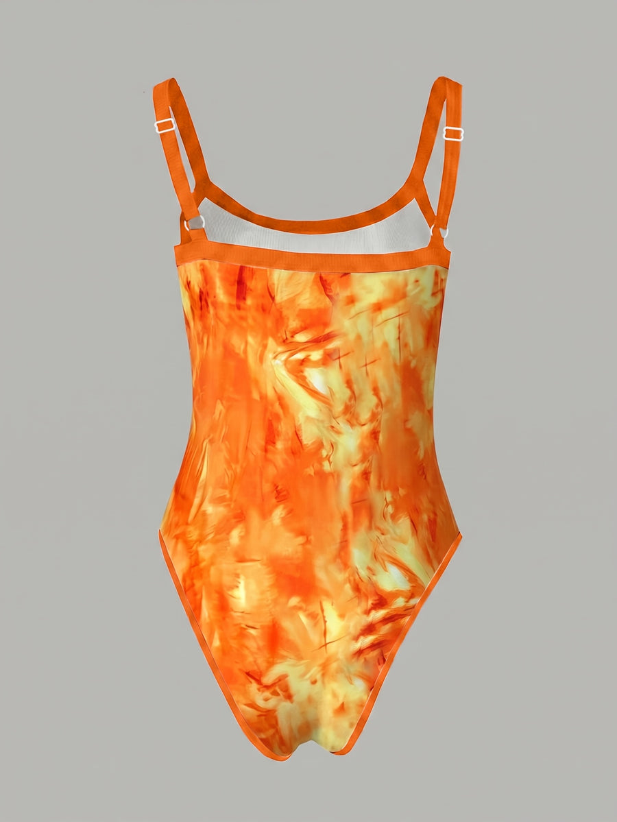 Women'S Printed Cami Sleeveless Bodycon Jumpsuit Dress - Orange Yellow