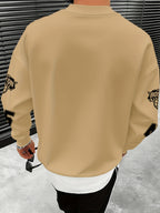 Men'S Fashion Casual "Brooklyn Victory" Letter Print Sweatshirt, Polyester Fabric, Loose Fit, Versatile Men'S Sweatshirt - Apricot