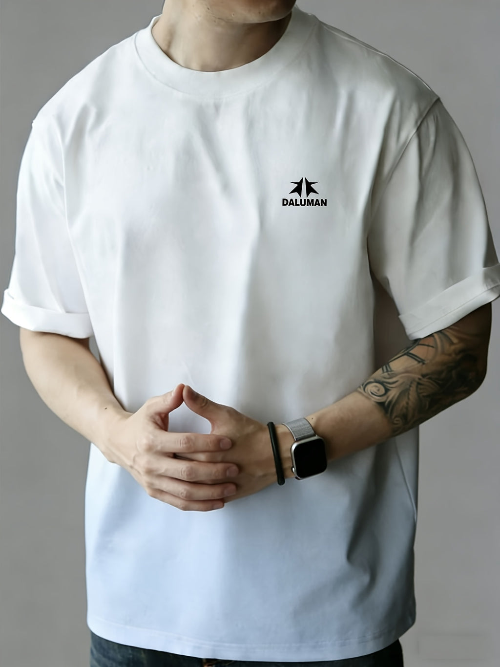 Daruman Outdoor Brand Summer Men'S Short Sleeve T-Shirt Summer Men'S Short Sleeve Loose Thick Gradient Color T-Shirt Men'S Drop Shoulder Loose Top Comfortable Pure Casual Round Neck Short Sleeve Men - Light Blue