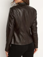 New Women's Elegant PU Jacket - Coffee Color