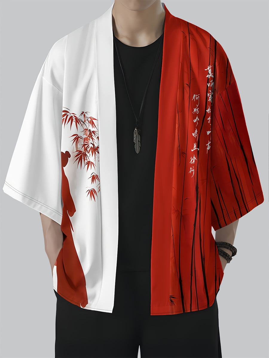 Men'S Casual Shirt, Chinese Style Open Cardigan, Ethnic Costume, Kimono - Red