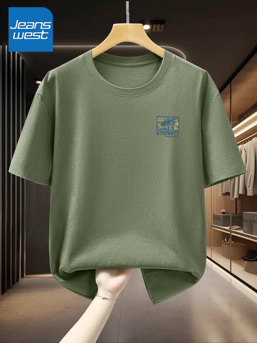 100% Men'S Summer Casual T-Shirt, Loose Fit - Matcha Green