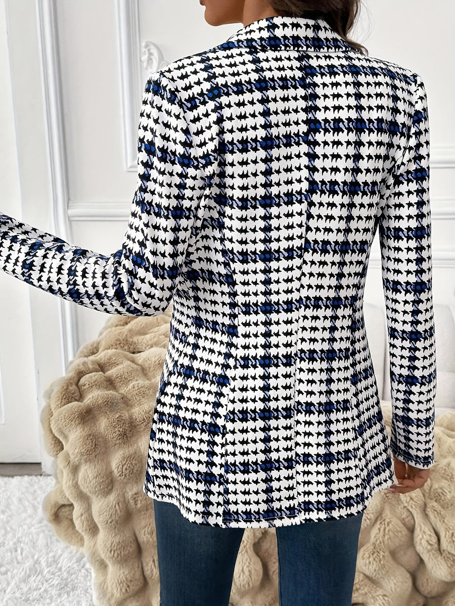 Elegant Women'S Plaid Blazer, Versatile Long-Sleeve Suit Jacket for Daily Wear, Classic Checkered Commuting Jacket, Autumn Women'S Suit Coat, Women'S Suit Jacket, Plaid Suit Coat, Houndstooth Suit Jacket, Office Suit Jacket - Mixed colors