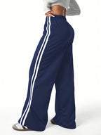 Solid Color Straight-Leg Athletic Pants with Drawstring Waist - Stretchable Casual Outdoor Workout Trousers Suitable for Gym,, Casual Attire - Year-Round Machine-Washable Sportswear - Navy Color