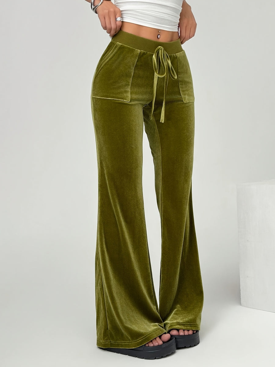 Spring/Summer Directional Women'S Solid Color Flared Pants - Olive