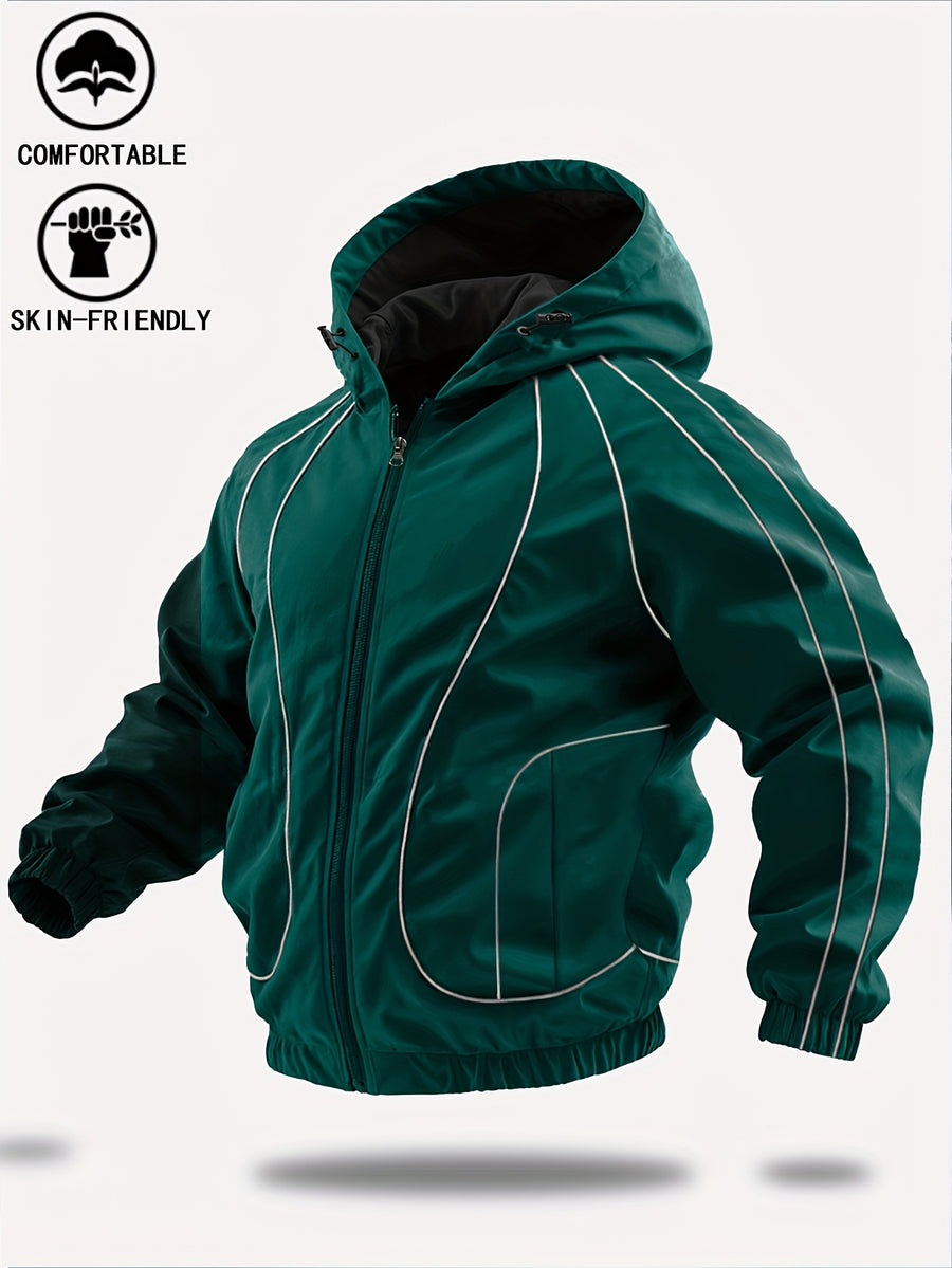 New Autumn/Winter Men's Trendy Hooded Casual Sport Jacket, Loose Fit Fashionable Versatile Jacket with Full-Body Drawstring Design, Outerwear Windbreaker JK5689 - Green