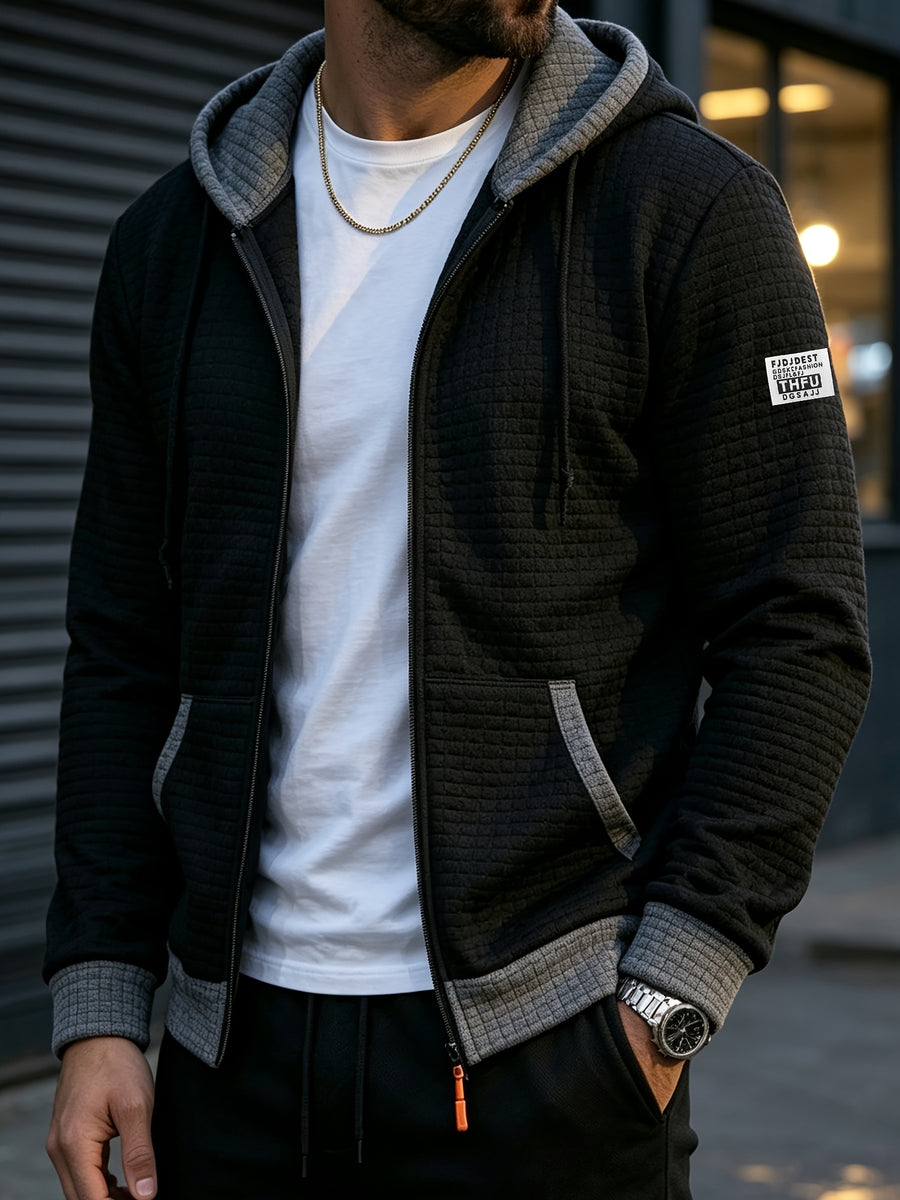 BOWZ Men's Knitted Cardigan, Men's Autumn/Winter Sweater, Hooded Sweatshirt with Pocket Design, Autumn/Winter Warm Top Jacket, Suitable for Outings, Casual Wear, Travel, and Sports - Black