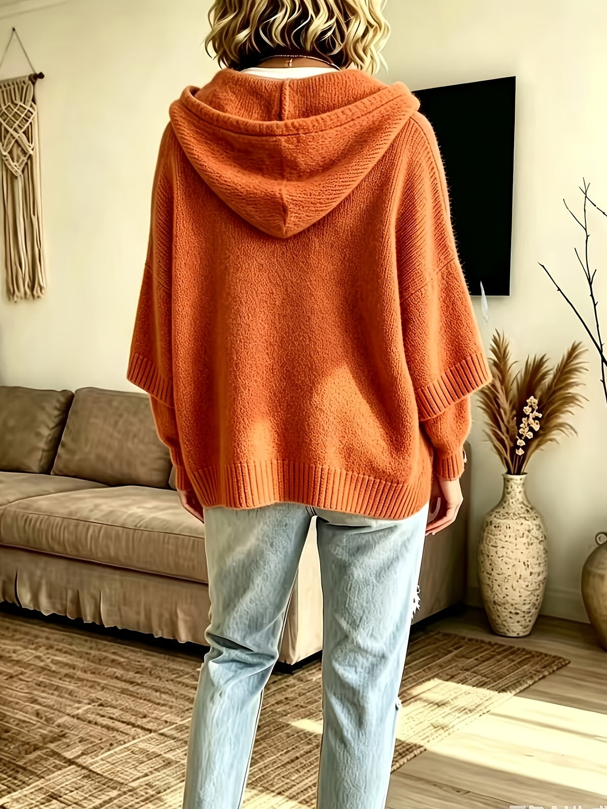Elegant Casual Pocket Cardigan for Women - Orange-Red