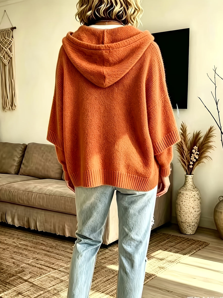 Elegant Casual Pocket Cardigan for Women - Orange-Red