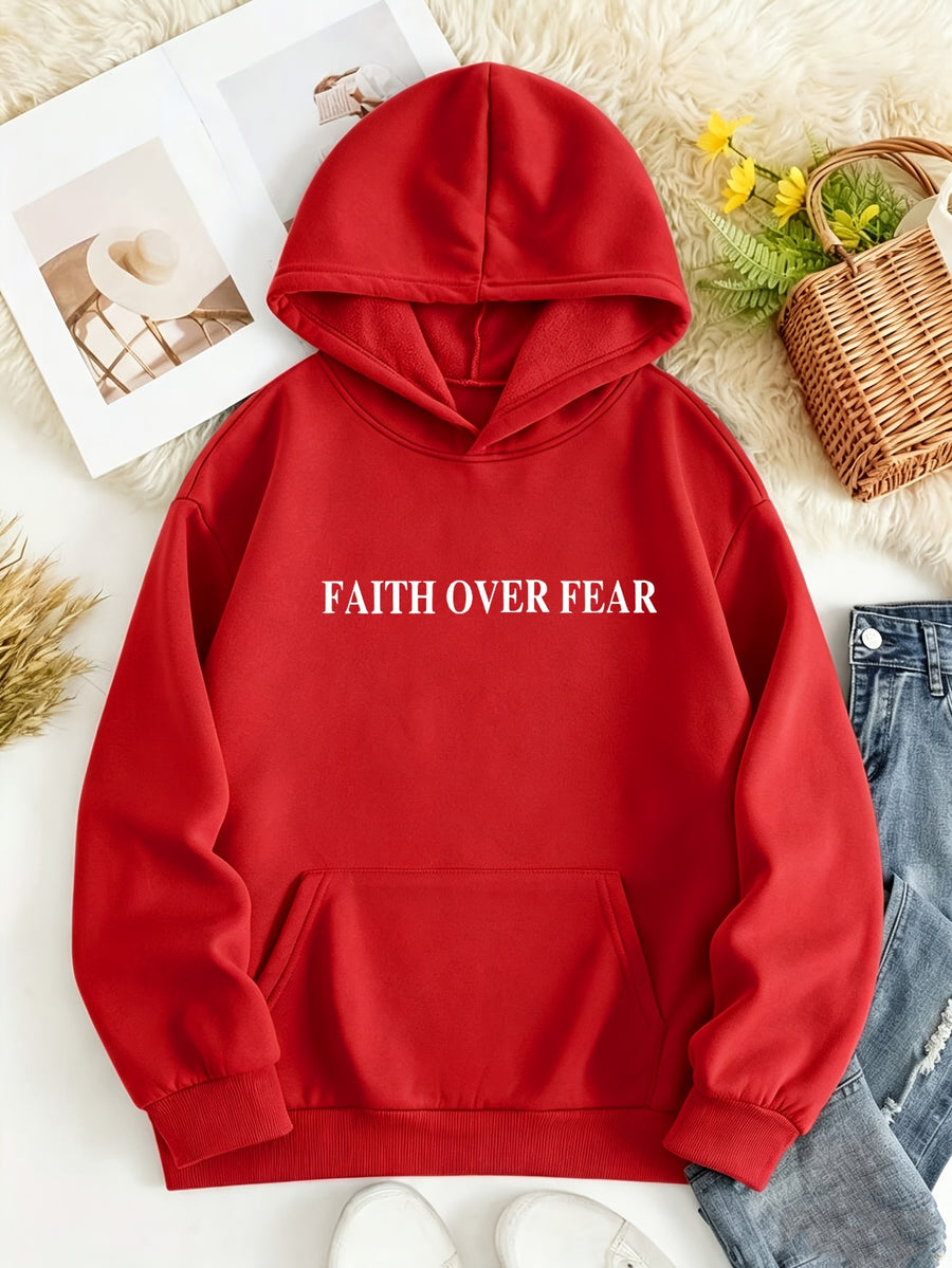 D92 - Women'S Letter Print Hoodie Sweatshirt, Fashion Casual Loose Pullover, Lightweight All-Season Machine Washable Top - DXL576 - Red