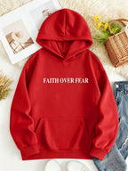 D92 - Women'S Letter Print Hoodie Sweatshirt, Fashion Casual Loose Pullover, Lightweight All-Season Machine Washable Top - DXL576 - Red