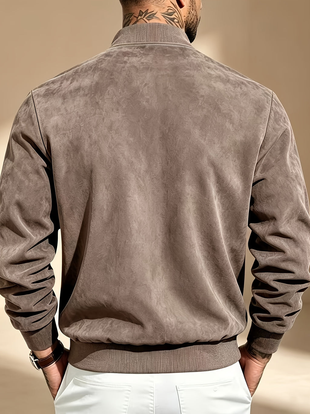 2026 New Men's Baseball Collar Jacket, Autumn Casual Zip-Up Outerwear, Loose Versatile Pilot Top - Sepia