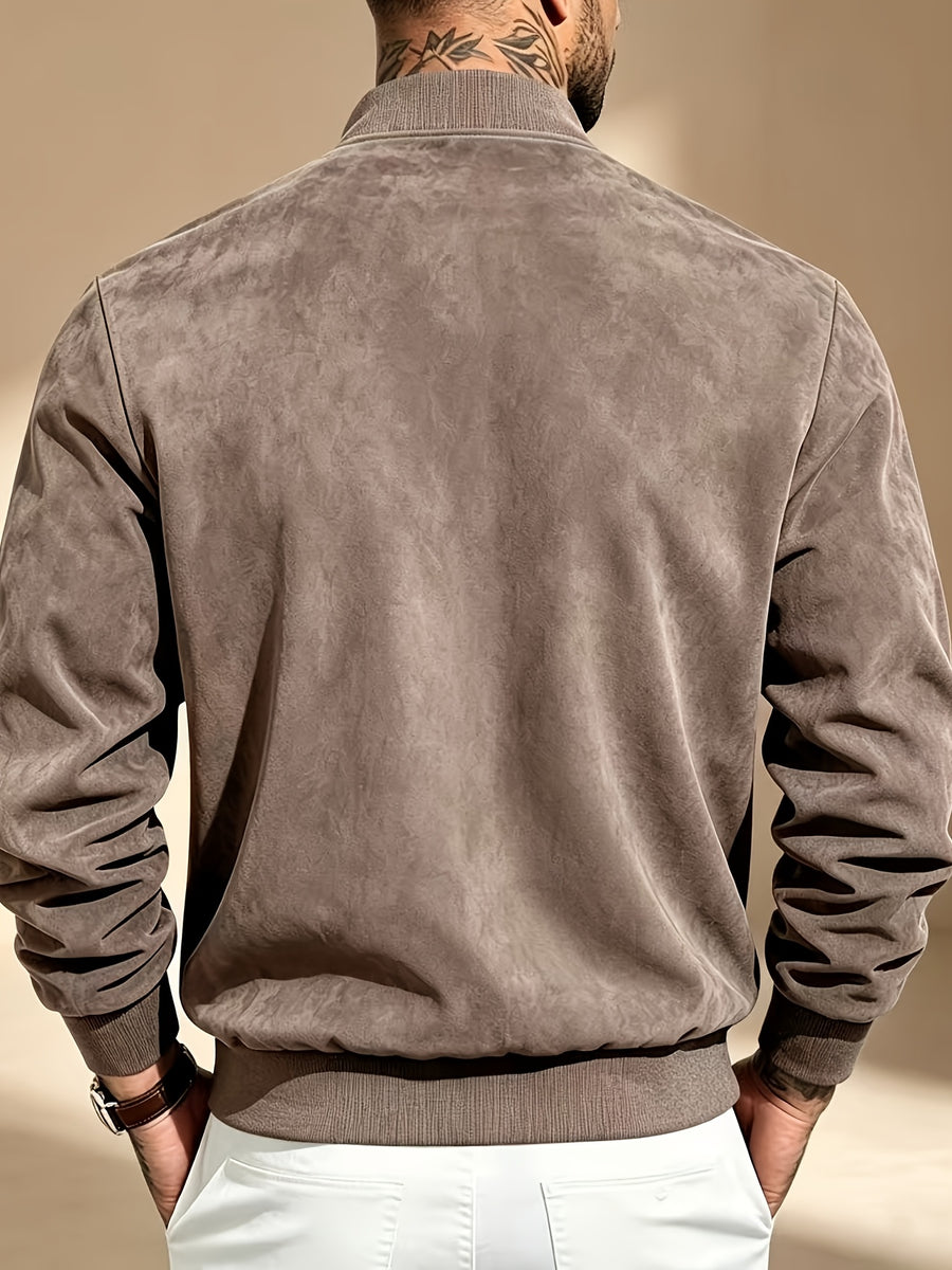 2026 New Men's Baseball Collar Jacket, Autumn Casual Zip-Up Outerwear, Loose Versatile Pilot Top - Sepia