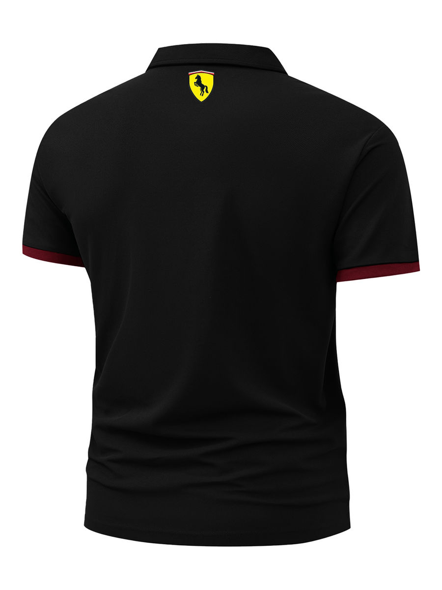 New Men's Fashion Street Sport Golf Short-Sleeve Polo Shirt, Lightweight Soft Fabric, Outdoor Casual Business Breathable Polo Shirt, Essential for Daily Leisure - Black