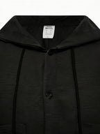 Men's Hooded Long-sleeve Shirt with a Unique Drawstring Hood Design, Breathable Fabric, and a Loose, Comfortable Fit, a Simple and Versatile Top for Casual Attire - Black