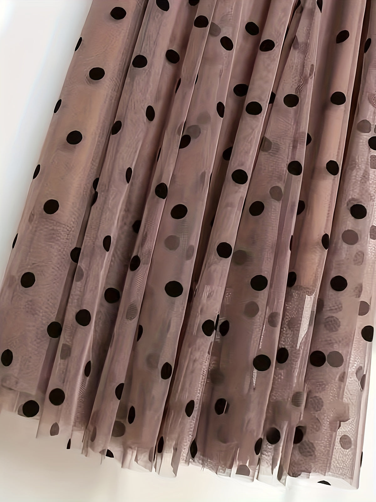 Mesh Flocked Polka Dot Elegant Midi Skirt Women'S Spring And Autumn Polka Dot Skirt - Dark Brown