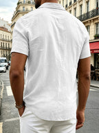 Men's Short-sleeve Shirt, Made of Comfortable and Breathable Fabric, Suitable for Daily Outings, Outdoor Sports, Travel, and Vacations. Lightweight and Airy with a Regular Fit, Ideal for the Beach, Hiking, Evening Wear, and Casual Street Style. - White