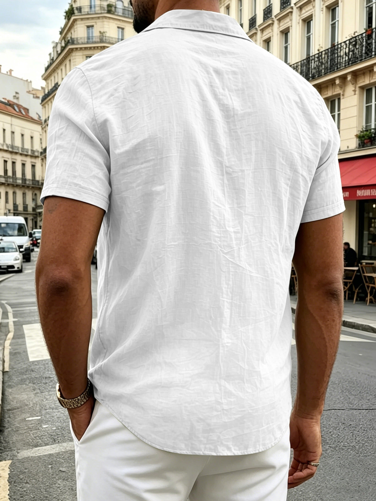 Men's Short-sleeve Shirt, Made of Comfortable and Breathable Fabric, Suitable for Daily Outings, Outdoor Sports, Travel, and Vacations. Lightweight and Airy with a Regular Fit, Ideal for the Beach, Hiking, Evening Wear, and Casual Street Style. - White