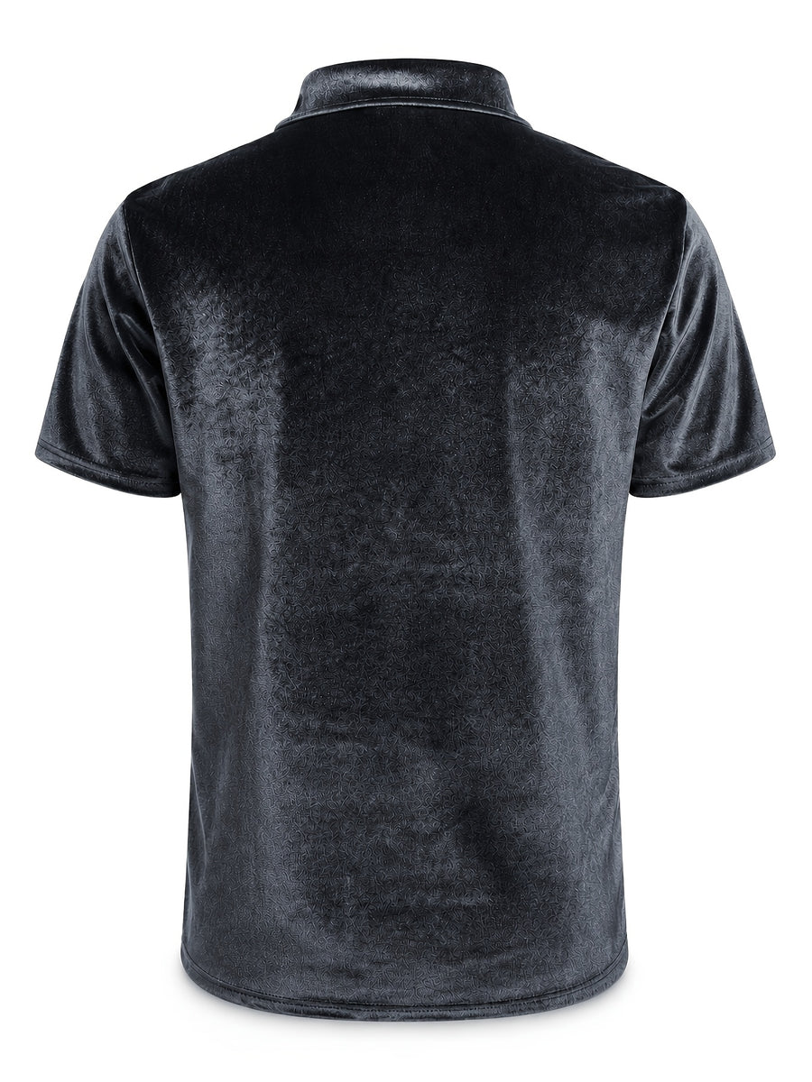 Men's Velvet Lapel Short-Sleeve Polo Shirt, American Relaxed Style, Soft, Skin-Friendly, Breathable, and Versatile, for Daily Commuting and Streetwear - Grey