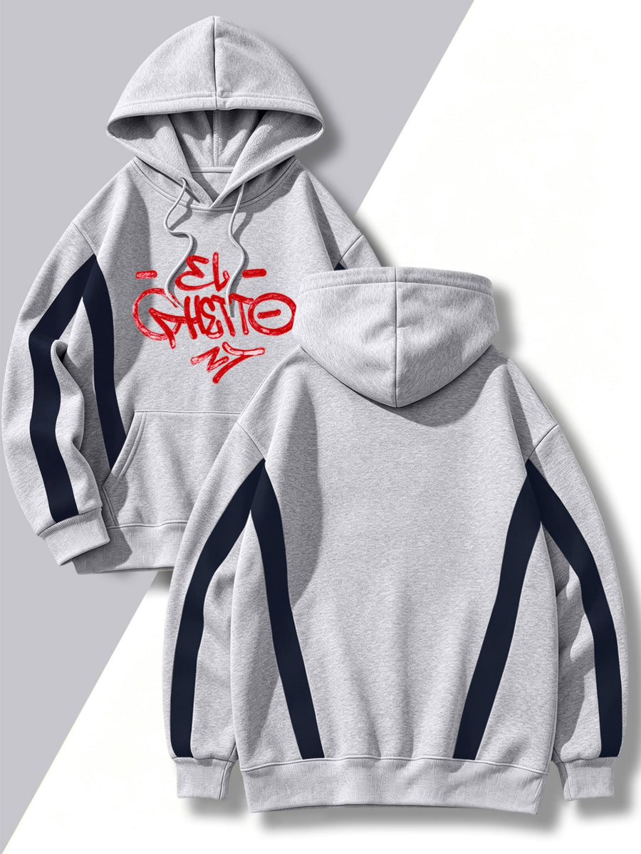 4pcs Set: Autumn/Winter Men's Pullover Hooded Sweatshirt with Diagonal Contrast Color Line Cut on Sleeves, Street Style Top. Features Adjustable Drawstring and Large Kangaroo Pocket for Storing Phones and Small Items. Made of Skin-Friendly - Gray+grey+grey+grey