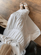 A-Line Umbrella Sweet Spring And Autumn Women'S High-Waisted Long Skirt with Elastic Waistband, Long Skirt with Lining, Beach Party Long Skirt - White