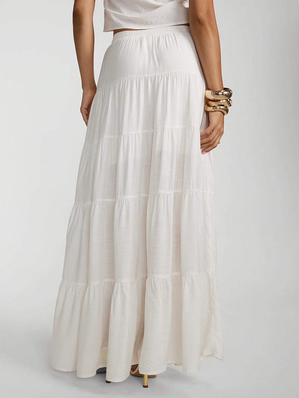 Women's New Spring/Summer Solid Color Long Maxi Skirt, Elegant Casual Pleated A-Line Flared Bohemian Style Vacation Dress for Women, Graduation, Women's Teacher Apparel, Back to, Elegant Long Dress - White