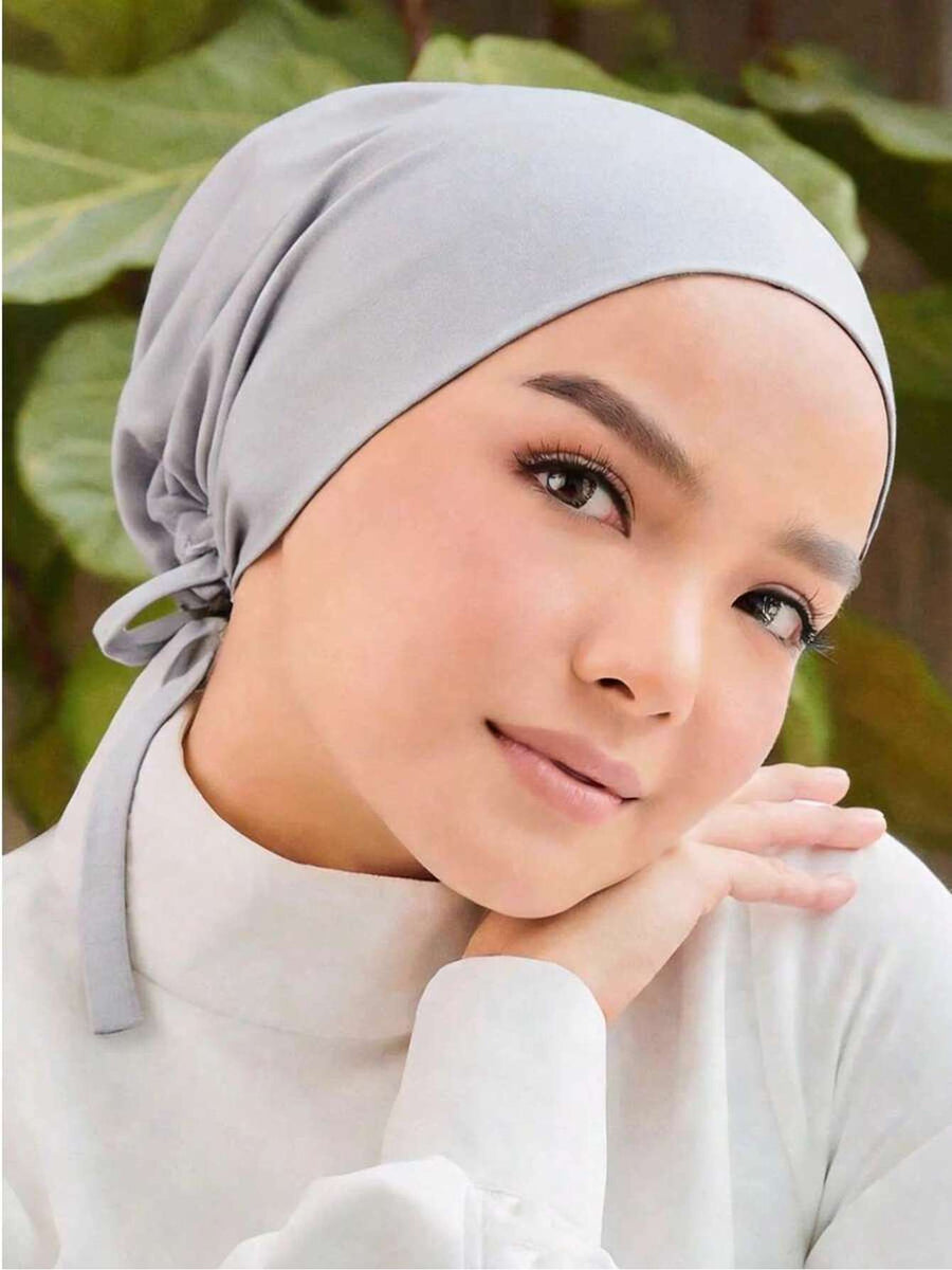 1pc Women Abaya Accessories Fashion Solid Color Elastic Band Headscarf, Suitable for Daily Wear Headband Soft Under Cap Women Veil - Light Grey