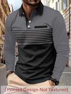 Printed Design - Not Textured 2026 New Striped Men's Casual Color-Block Long Sleeve Lapel Shirt, Light Business Commute, Sporty Breathable Style, Versatile for Daily Wear, Suitable for Summer Golf - Mixed colors