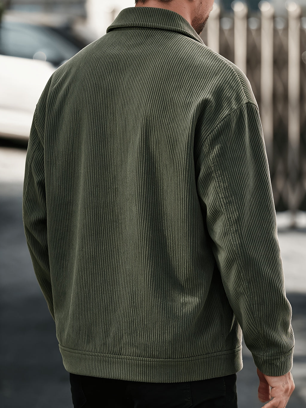 Men's American-style Corduroy Casual Jacket, Simple Casual Style, Lapel Collar, Single-Breasted with Multiple Pockets, Letter Embellishment, Comfortable Draping Fabric, Versatile Men's Apparel for Office Workers' Commuting and Outings in Spring - fern green