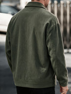 Men's American-style Corduroy Casual Jacket, Simple Casual Style, Lapel Collar, Single-Breasted with Multiple Pockets, Letter Embellishment, Comfortable Draping Fabric, Versatile Men's Apparel for Office Workers' Commuting and Outings in Spring - fern green