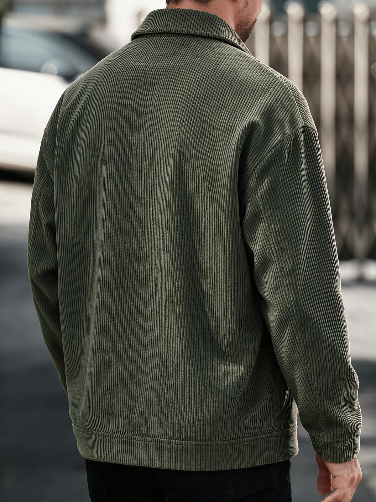Men's American-style Corduroy Casual Jacket, Simple Casual Style, Lapel Collar, Single-Breasted with Multiple Pockets, Letter Embellishment, Comfortable Draping Fabric, Versatile Men's Apparel for Office Workers' Commuting and Outings in Spring - fern green