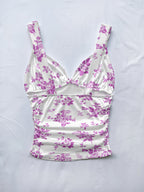 Women's Spring/summer New Hot Beach Tropical Vacation Outfits Casual Floral Slim Fit Bustier Halter Top - Violet