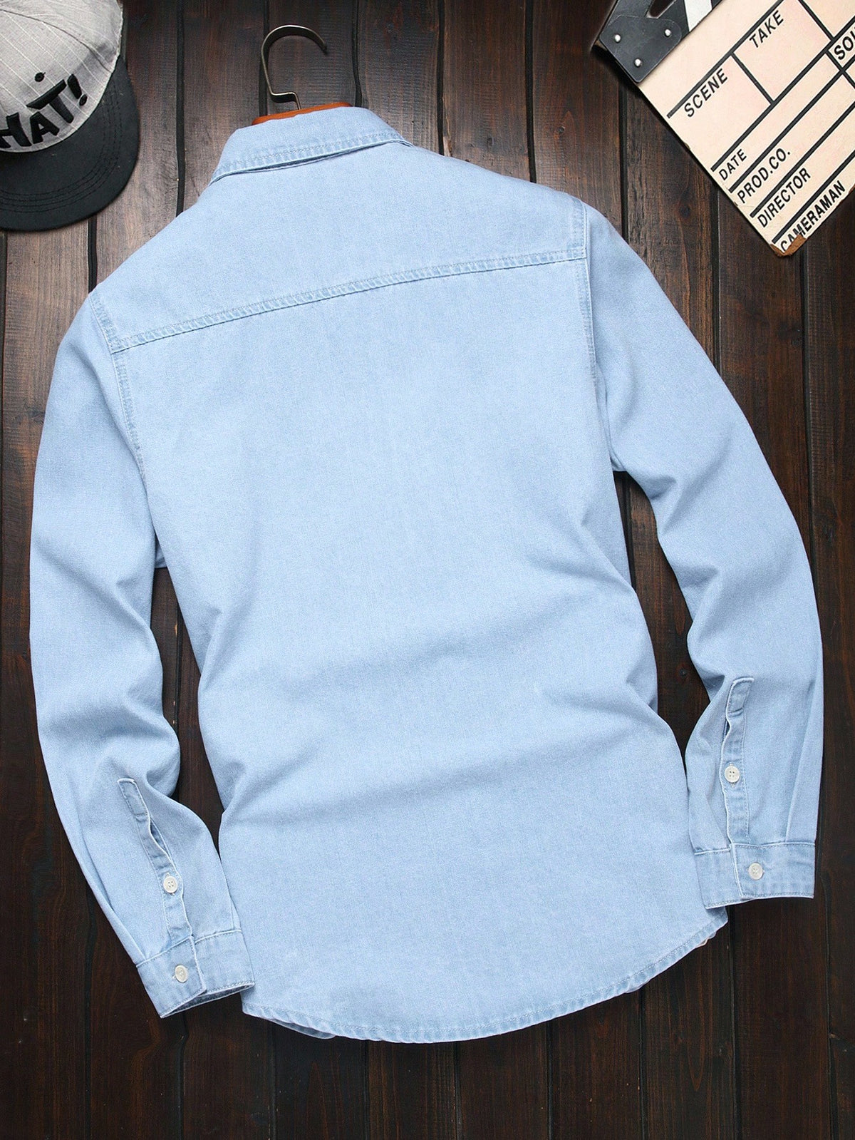 Men's American Casual Light Blue Washed Denim Shirt, Classic Stitched Double-Pocket Lapel Single-Breasted Long Sleeve Top, Loose Slimming Commuter Versatile Inner Wear& Outer Jacket - Light Blue
