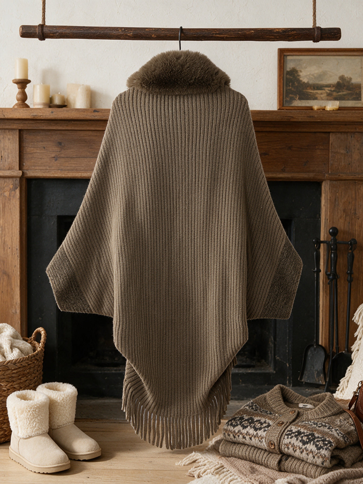 Luxurious Color-Block Faux Shawl And Soft, Comfortable Cardigan - an Elegant, Stylish Choice for Everyday Wear And Formal Gatherings - Apricot
