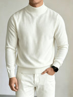 Men's Half-Turtleneck Knit Sweater, New Autumn/Winter Solid Color Long-Sleeve Pullover for Business Casual Versatile Wear - White