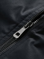 Men'S Spring Autumn Stand-Up Collar Casual Jacket, 100% Loose Fit, Ribbed Cuff Zippered Cardigan Coat, Solid Color Multi-Pocket Men'S Sporty Jacket, Suitable for Commuting, School, Daily Walking, Weekend Outings - Black